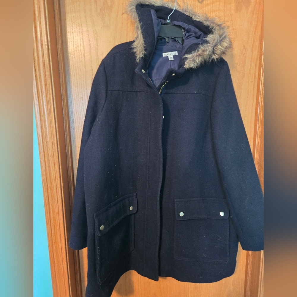 Navy Fur-Trimmed Coat
